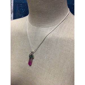 NWT Pendant Necklace Crystal Bullet Shape Pink & Greenish Blue Stone Pendant on